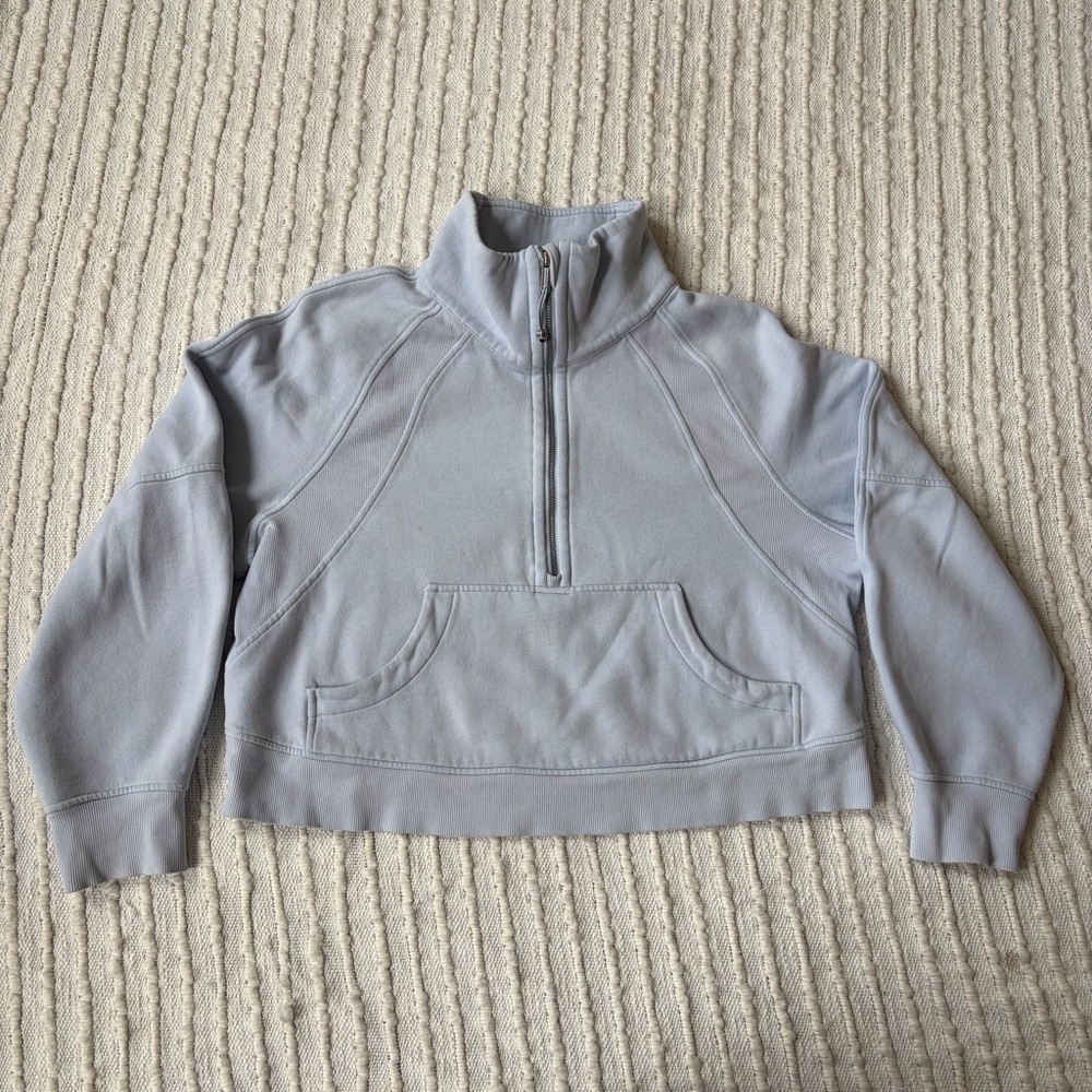 Lululemon Scuba Funnel Neck Cropped Half-Zip Pullover Sweater in Light Blue M/L